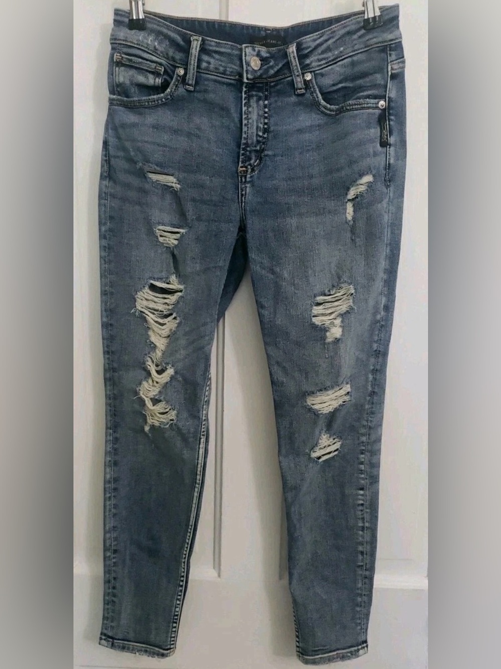 Silver Jeans Light Blue Ripped Ankle Crop Jeans